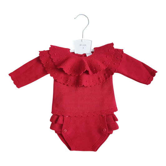 Baby Girls Red Spanish Frilly Collar Knitted Jam Set