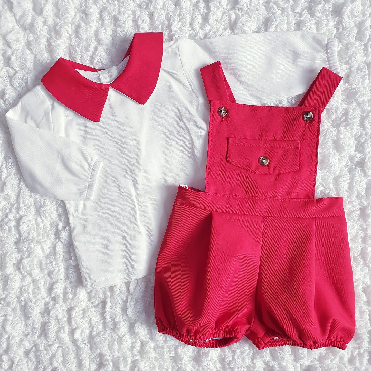 Boys Spanish Red Dungarees & Shirt Set