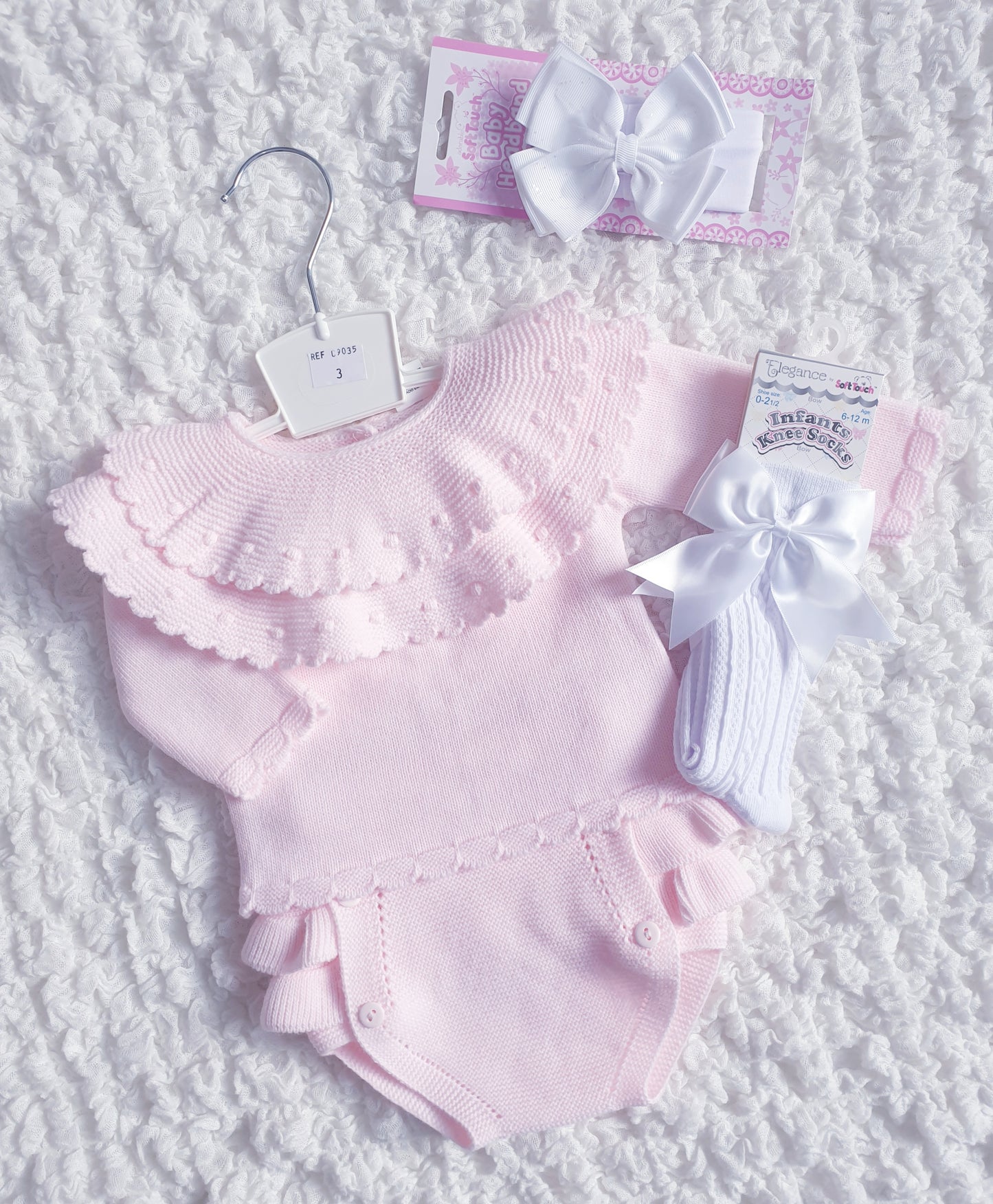 Baby Girls Pink Spanish Frilly Collar Knitted Jam Set