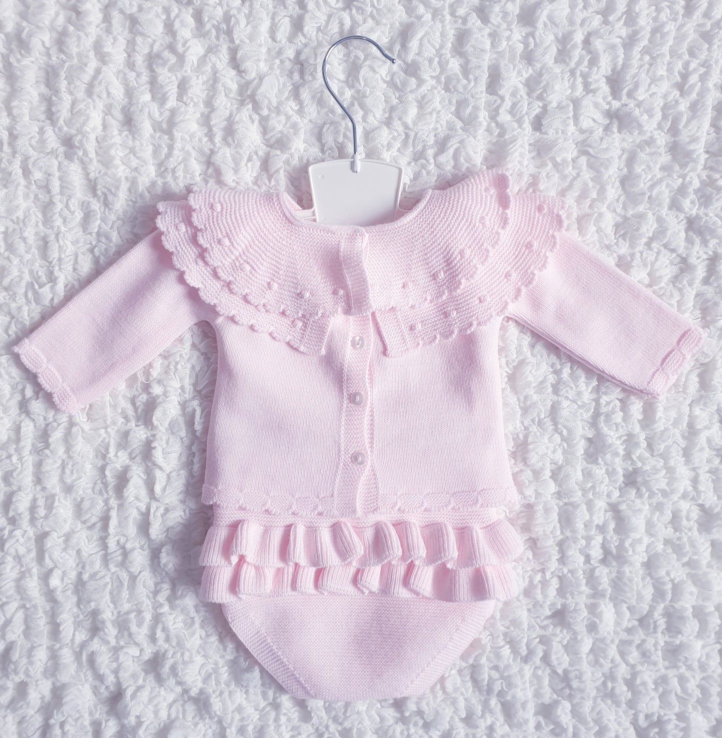 Baby Girls Pink Spanish Frilly Collar Knitted Jam Set