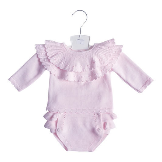 Baby Girls Pink Spanish Frilly Collar Knitted Jam Set