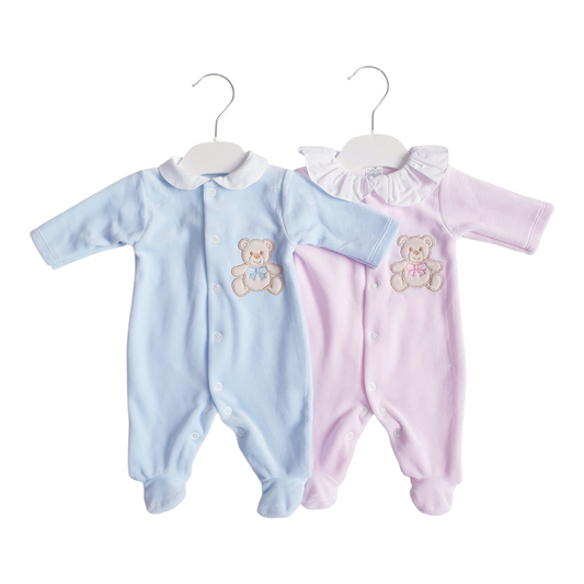 Baby Girls/Boys Velour Teddy Babygrow Pink/Blue
