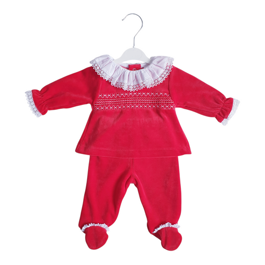 Baby Girls Spanish Smocked Velour 2 Peice Set Red
