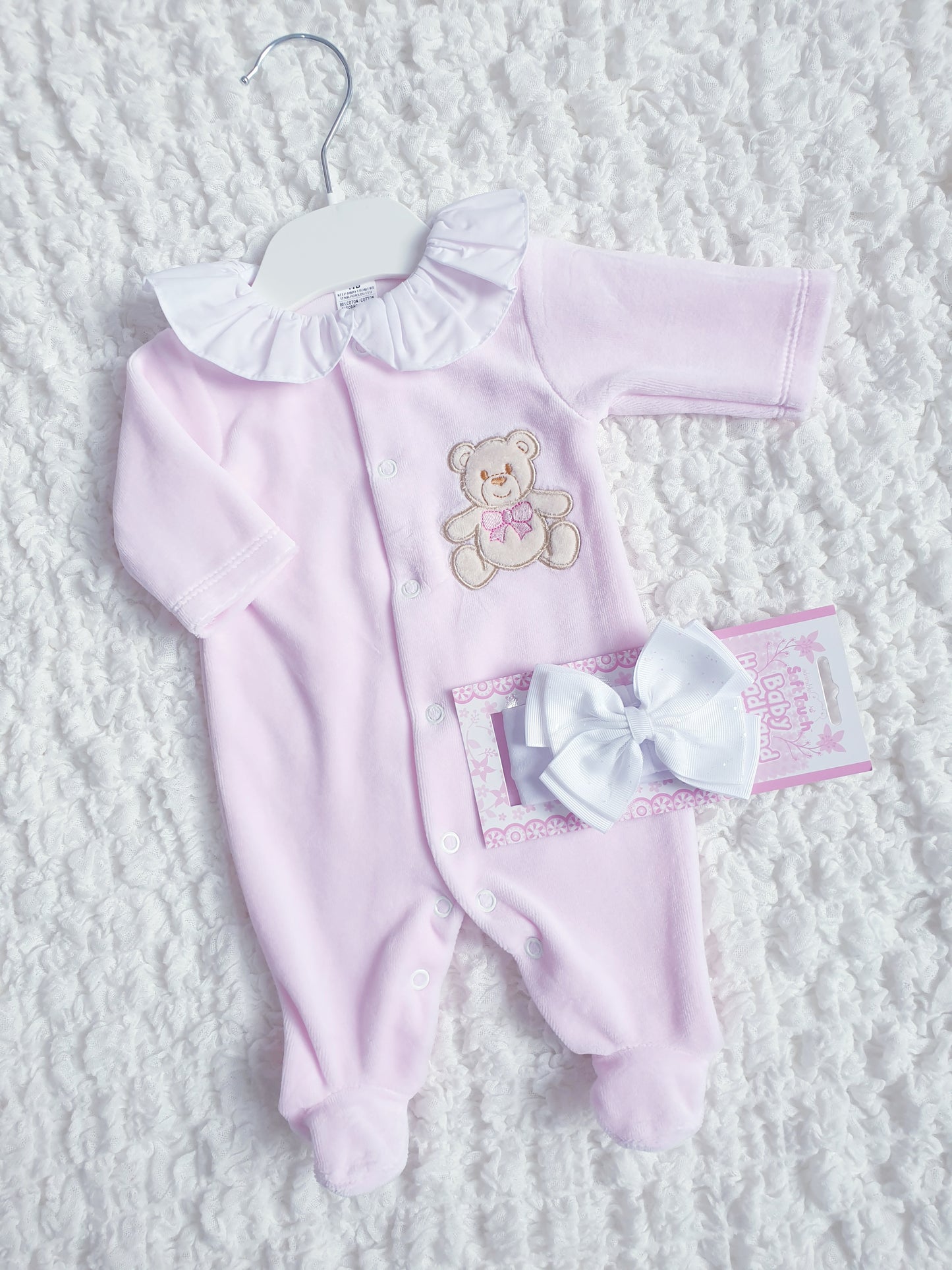 Baby Girls/Boys Velour Teddy Babygrow Pink/Blue
