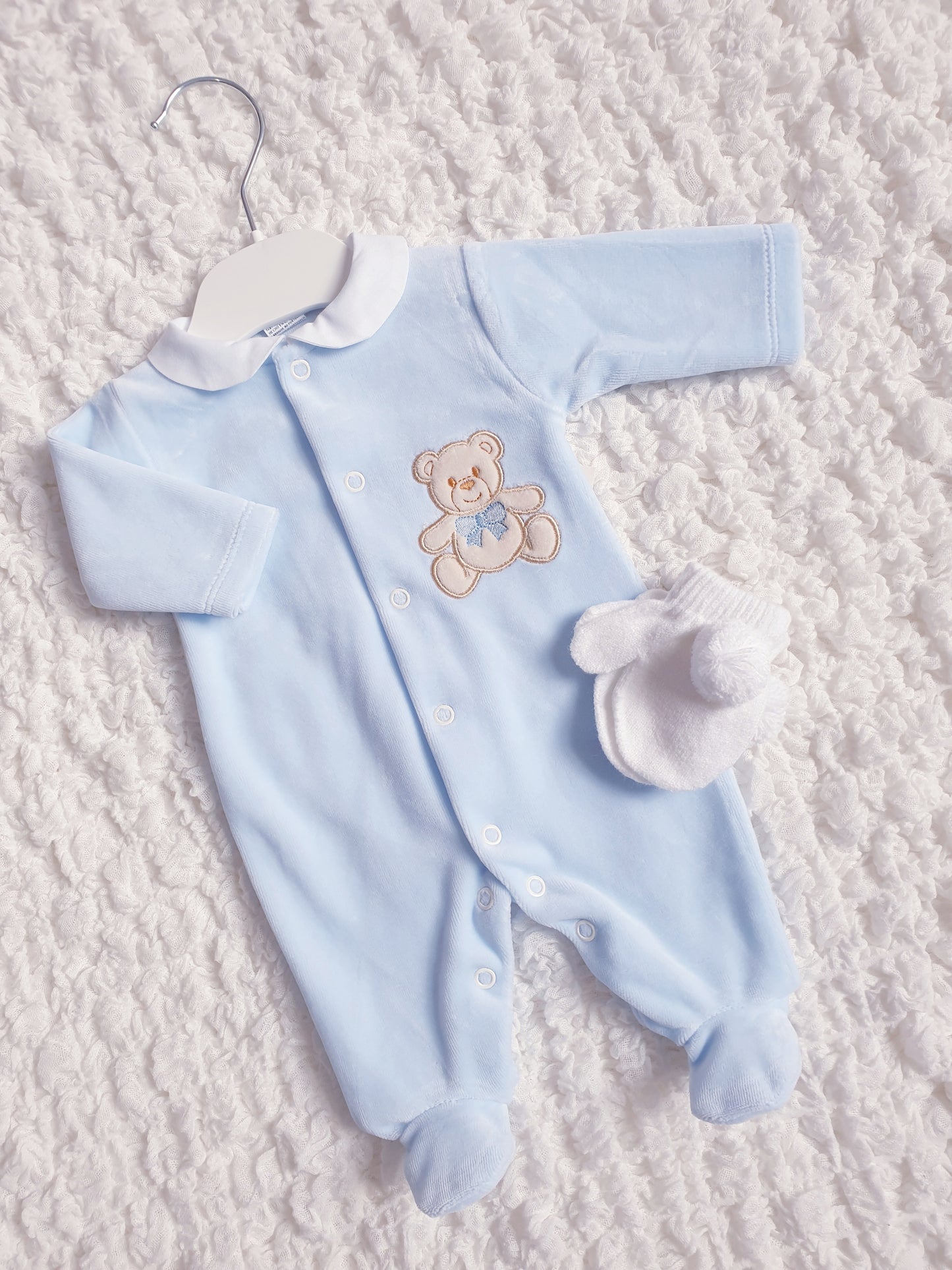Baby Girls/Boys Velour Teddy Babygrow Pink/Blue