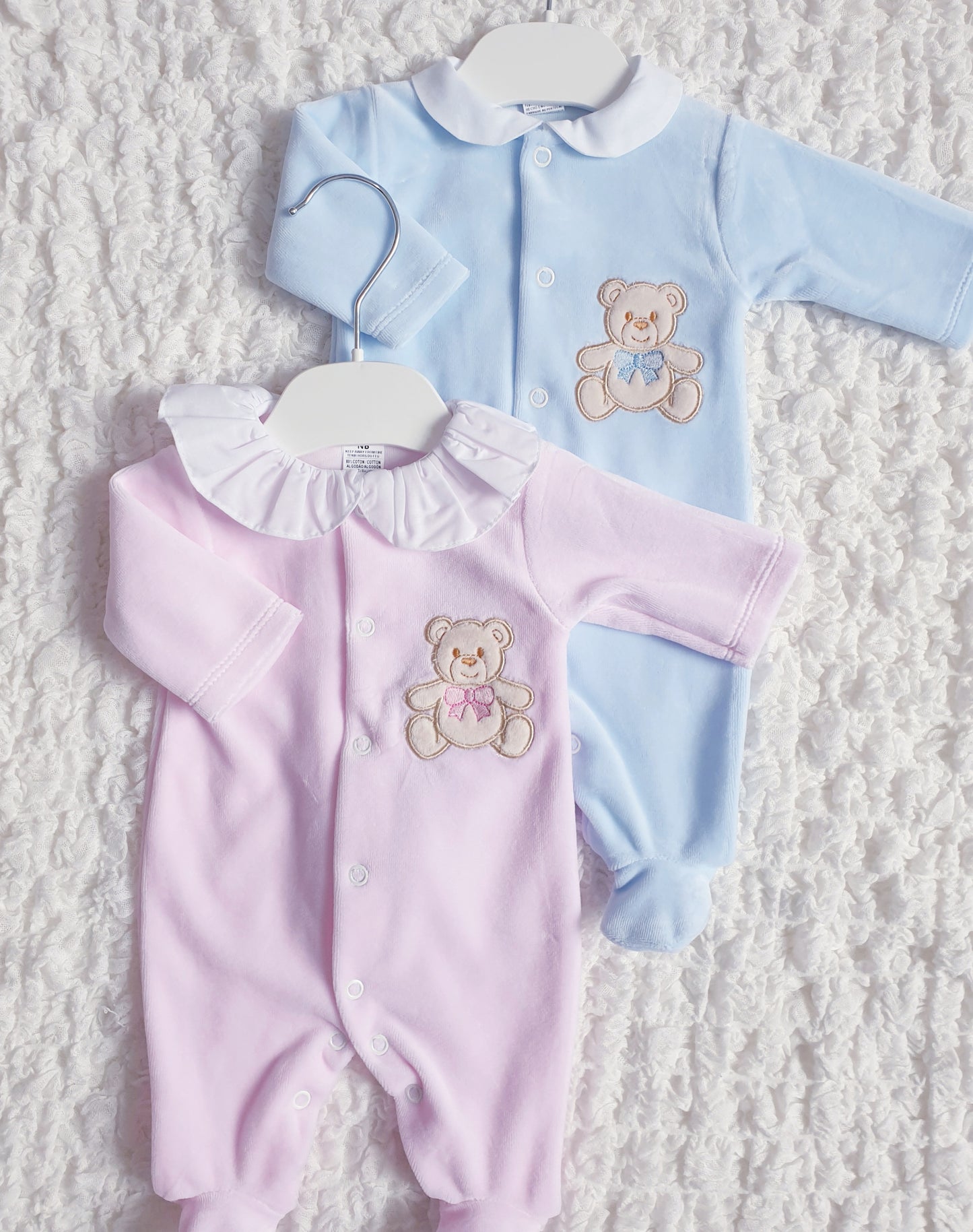 Baby Girls/Boys Velour Teddy Babygrow Pink/Blue