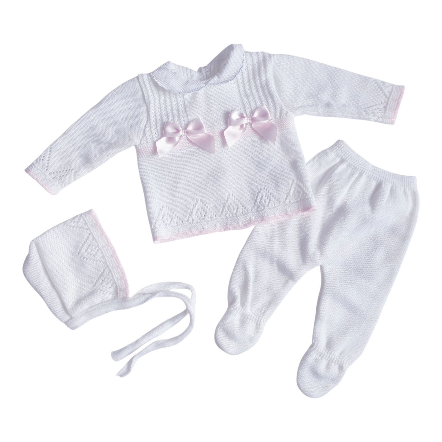 Baby Girls Spanish White Pink Knitted 3 Piece Set