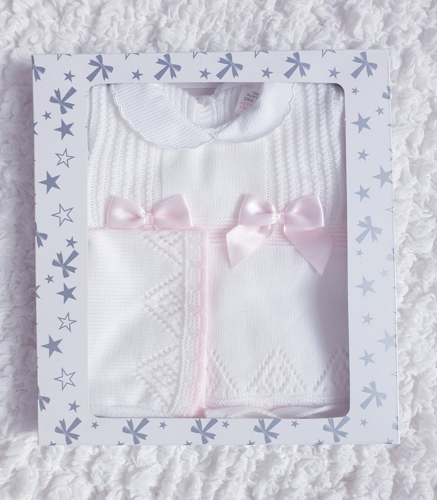 Baby Girls Spanish White Pink Knitted 3 Piece Set