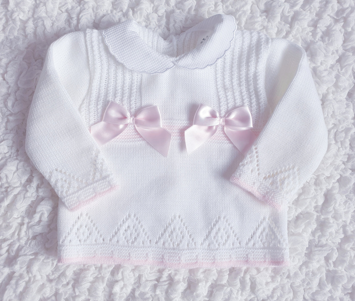 Baby Girls Spanish White Pink Knitted 3 Piece Set
