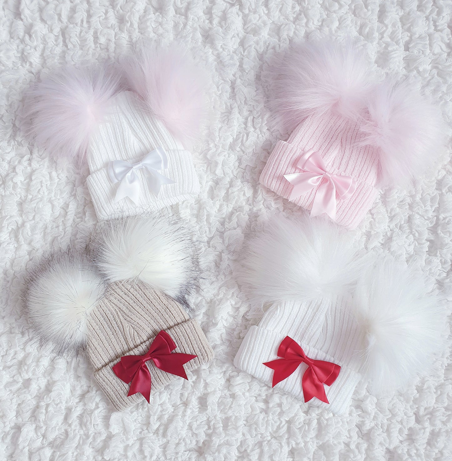 Baby Girl Newborn Double Pom Pom Bow Hat