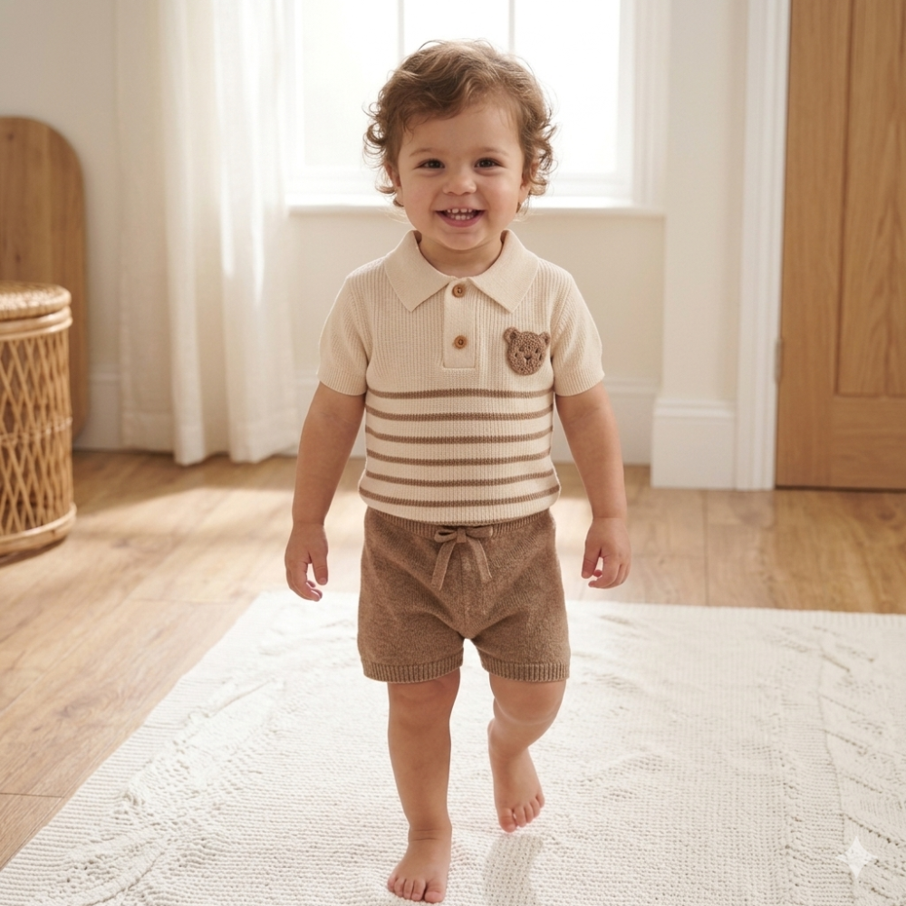 Boys Teddy Knitted Shorts Set