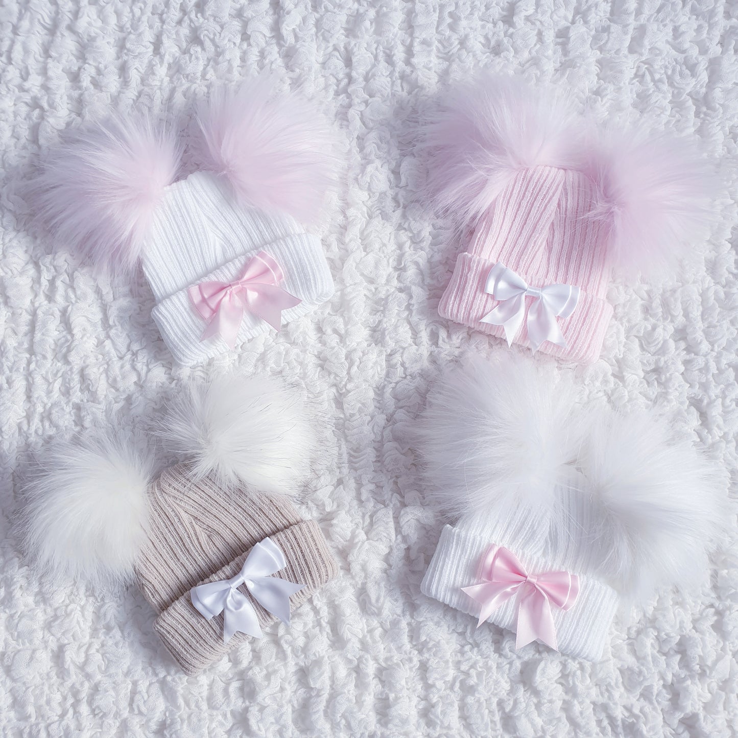 Baby Girl Newborn Double Pom Pom Bow Hat