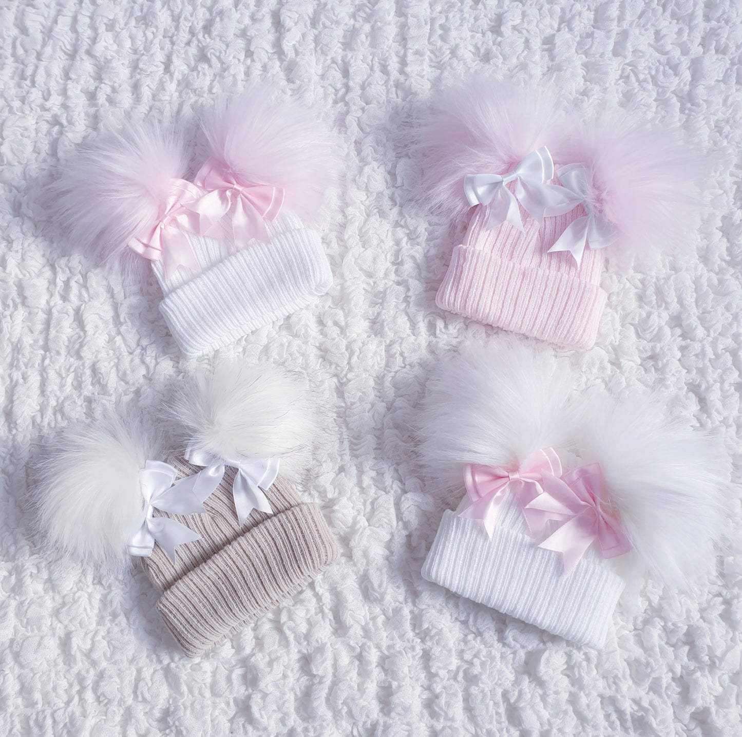 Baby Girl Newborn Double Pom Pom Hat Double Bow