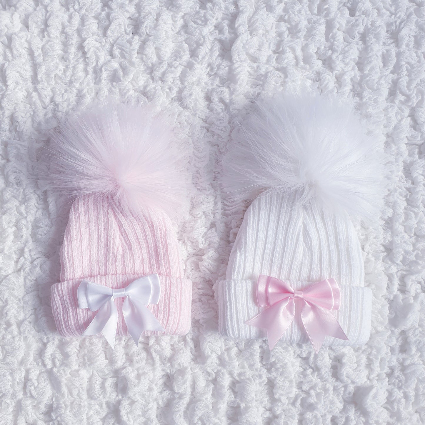 Baby Girls Newborn Bow Pom Pom Hat
