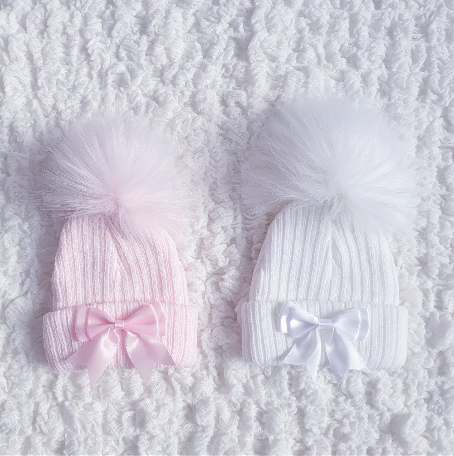 Baby Girls Newborn Bow Pom Pom Hat