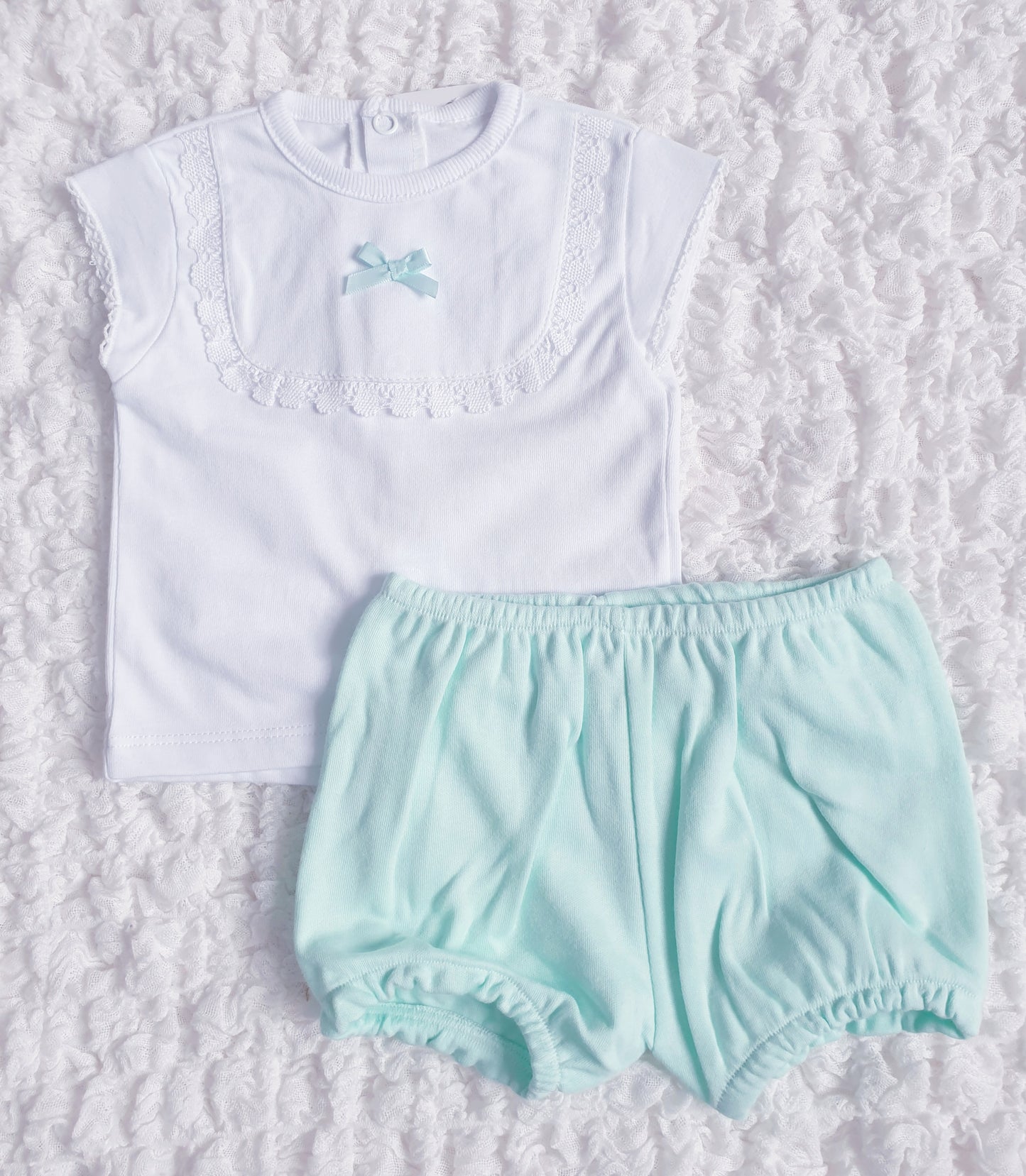 Baby Girls Spanish 2 Piece Shorts Set Mint/Pink