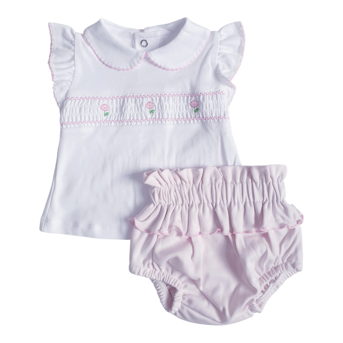 Baby Girls Pink Smocked Ruffle Jam Pants Set