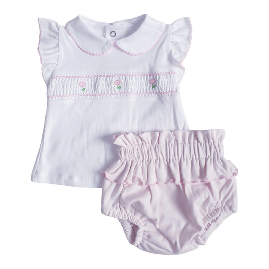 Baby Girls Pink Smocked Ruffle Jam Pants Set