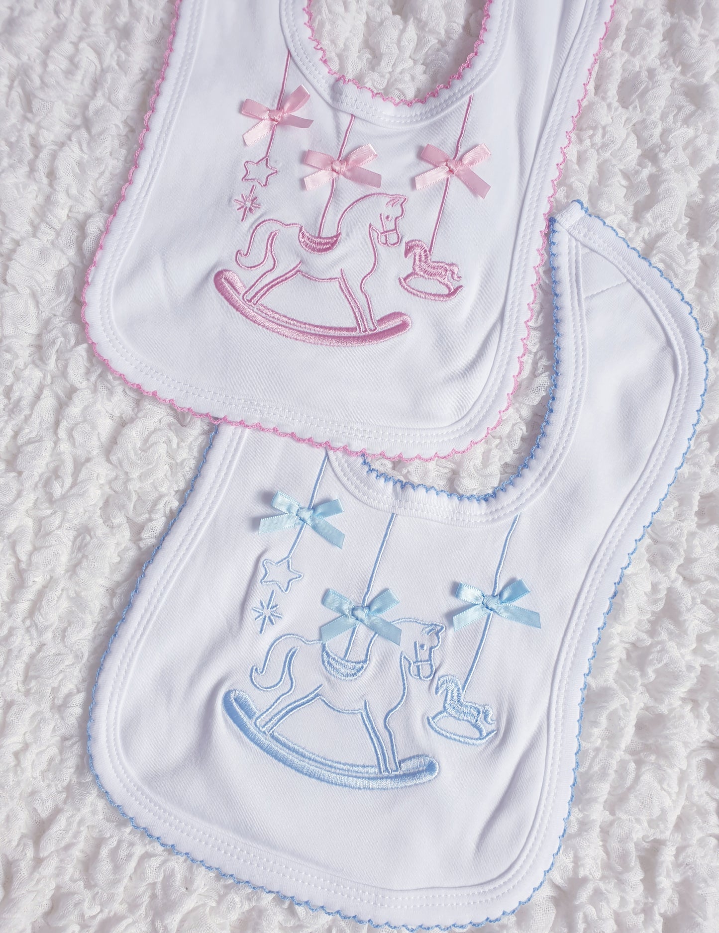 Baby Boys/Girls Rocking Horse Bib Blue/Pink