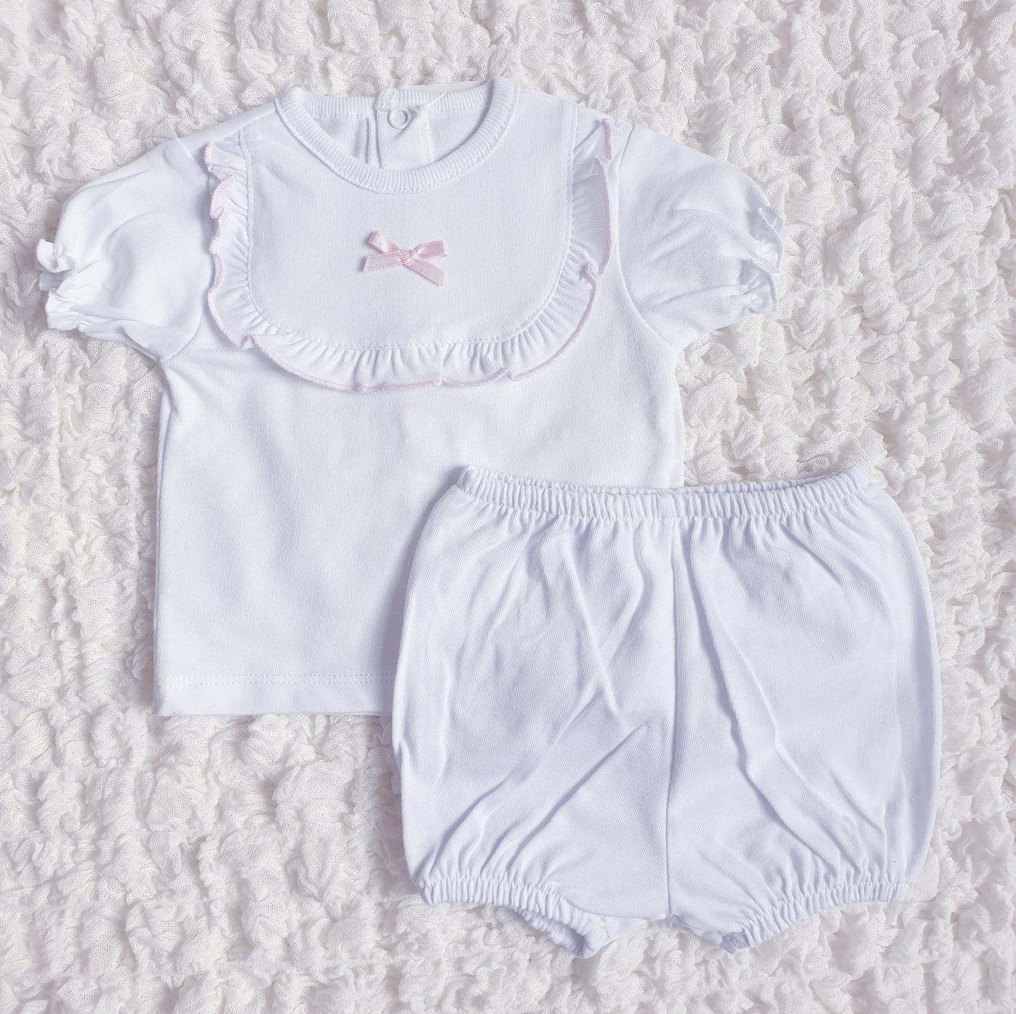 Baby Girls Spanish 2 Piece Shorts Set Pink/White