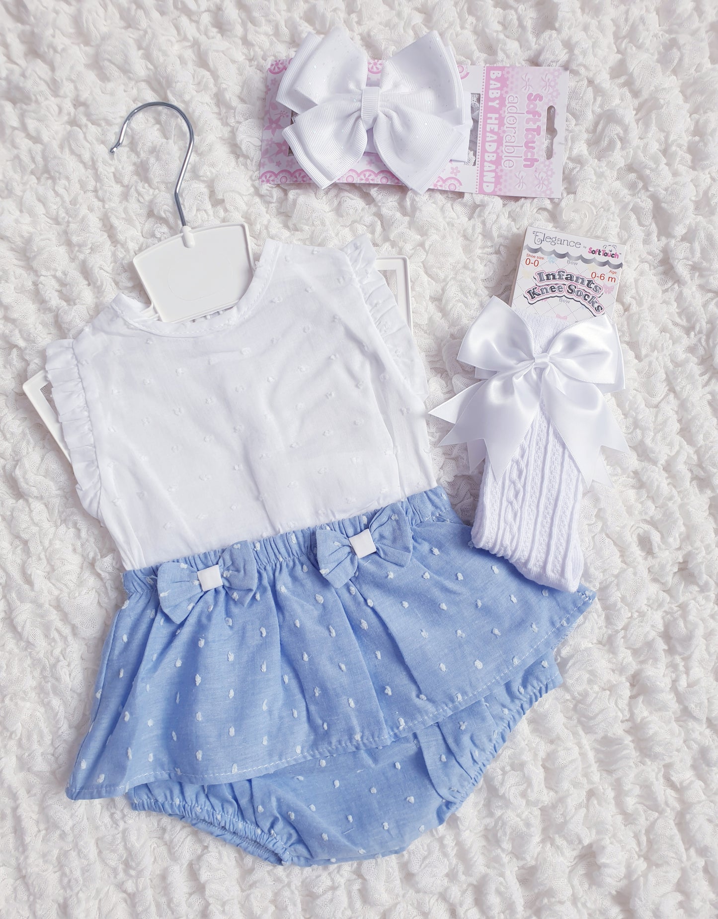 Baby Girls Blue White Frill Jam Pants Set