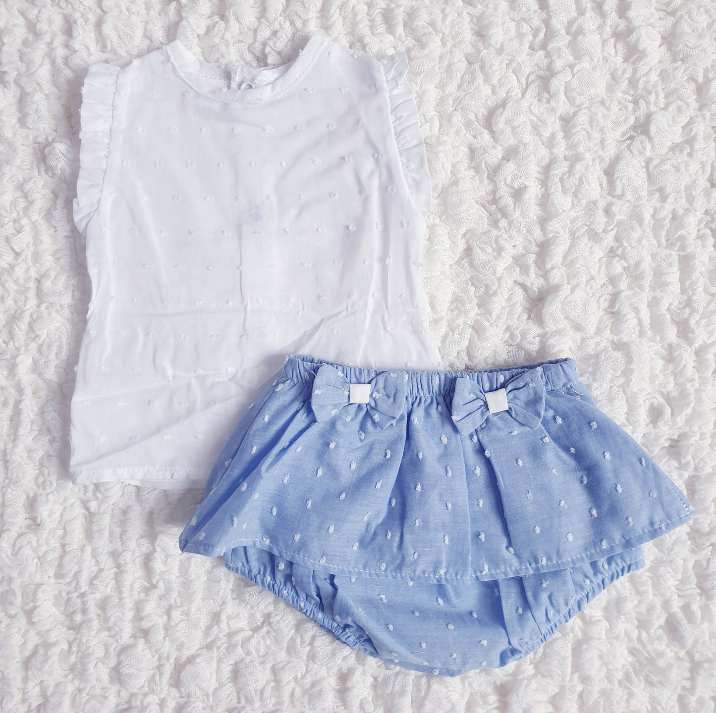 Baby Girls Blue White Frill Jam Pants Set
