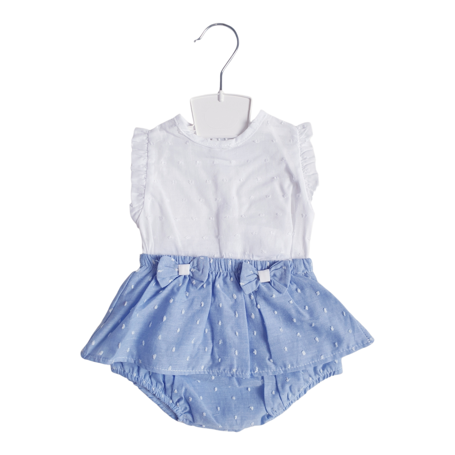 Baby Girls Blue White Frill Jam Pants Set