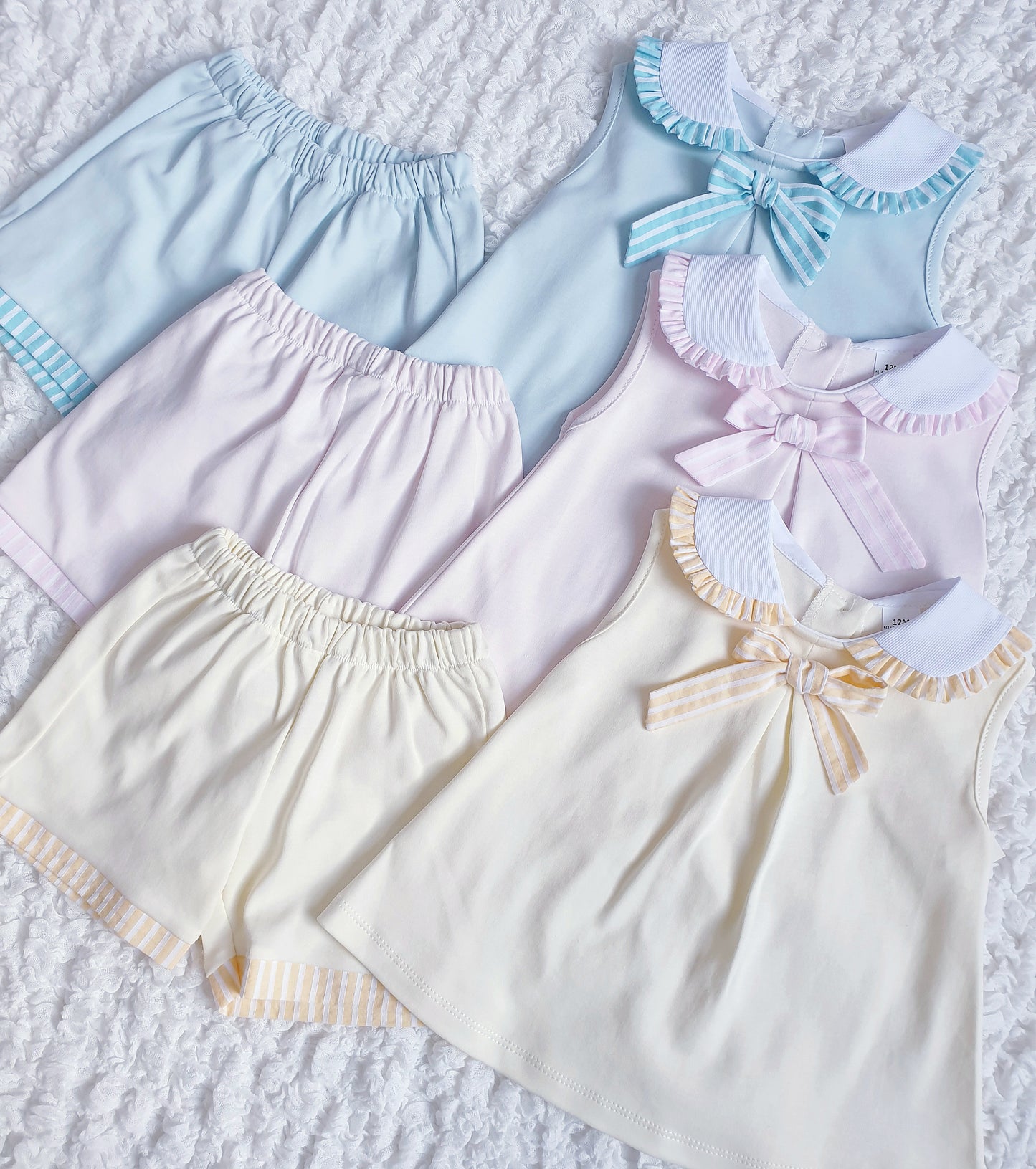 Girls Spanish Ruffle Collar Shorts Set Mint Pink Lemon