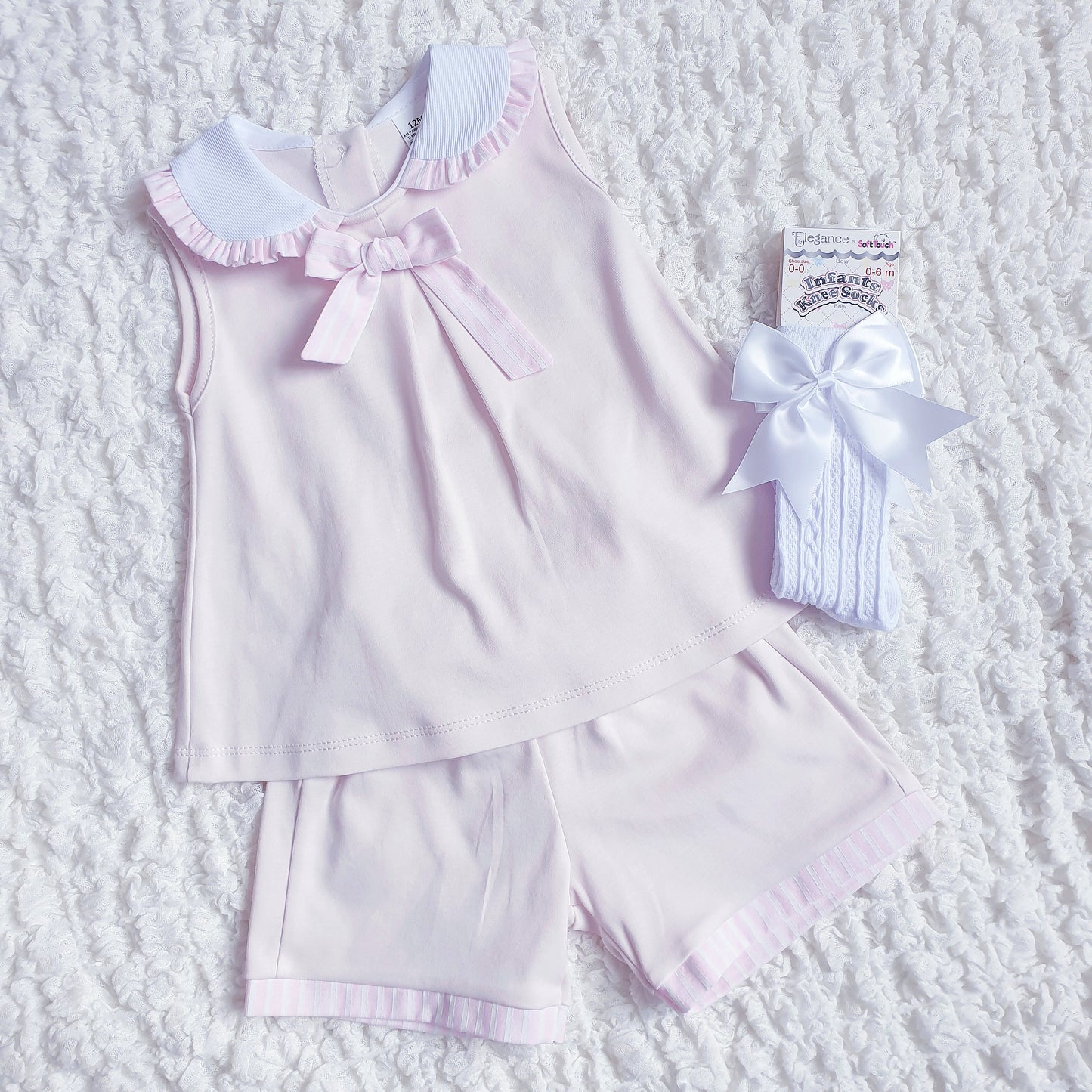 Girls Spanish Ruffle Collar Shorts Set Mint Pink Lemon