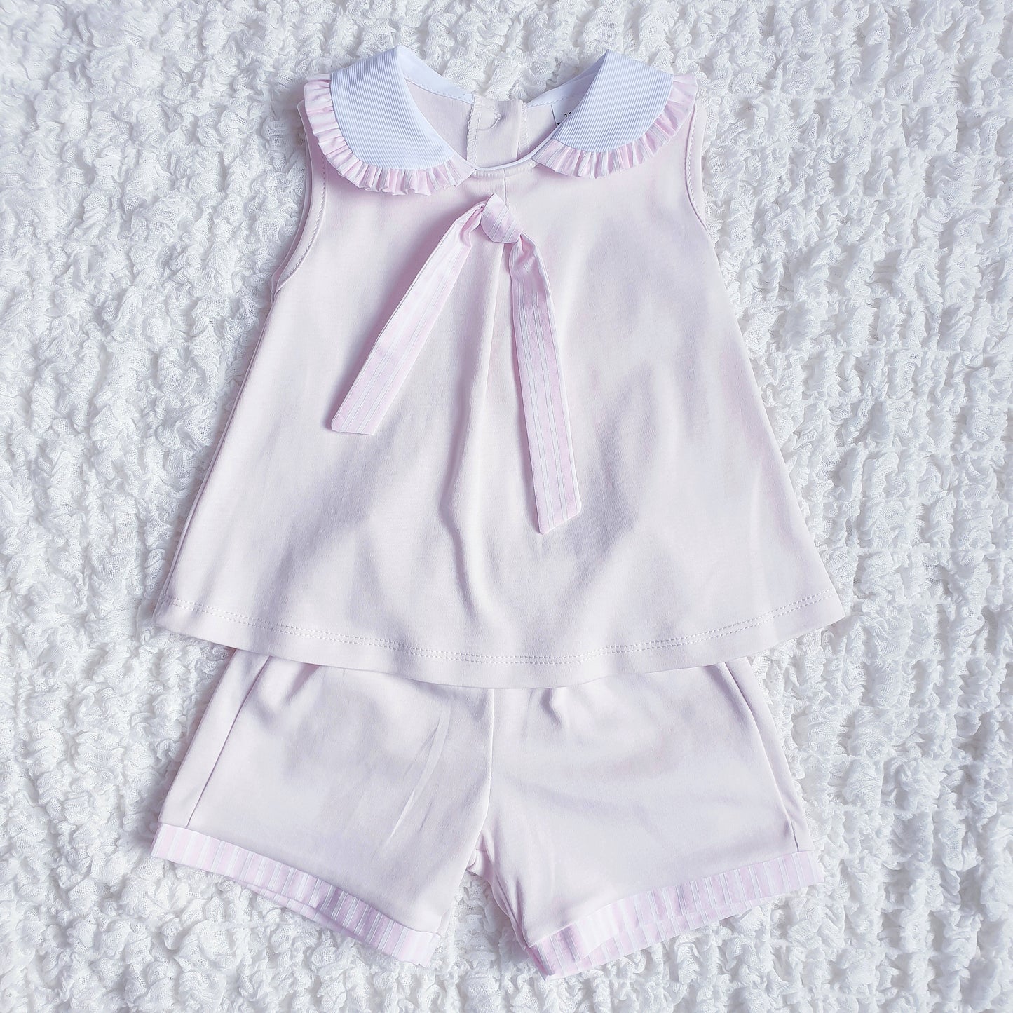 Girls Spanish Ruffle Collar Shorts Set Mint Pink Lemon