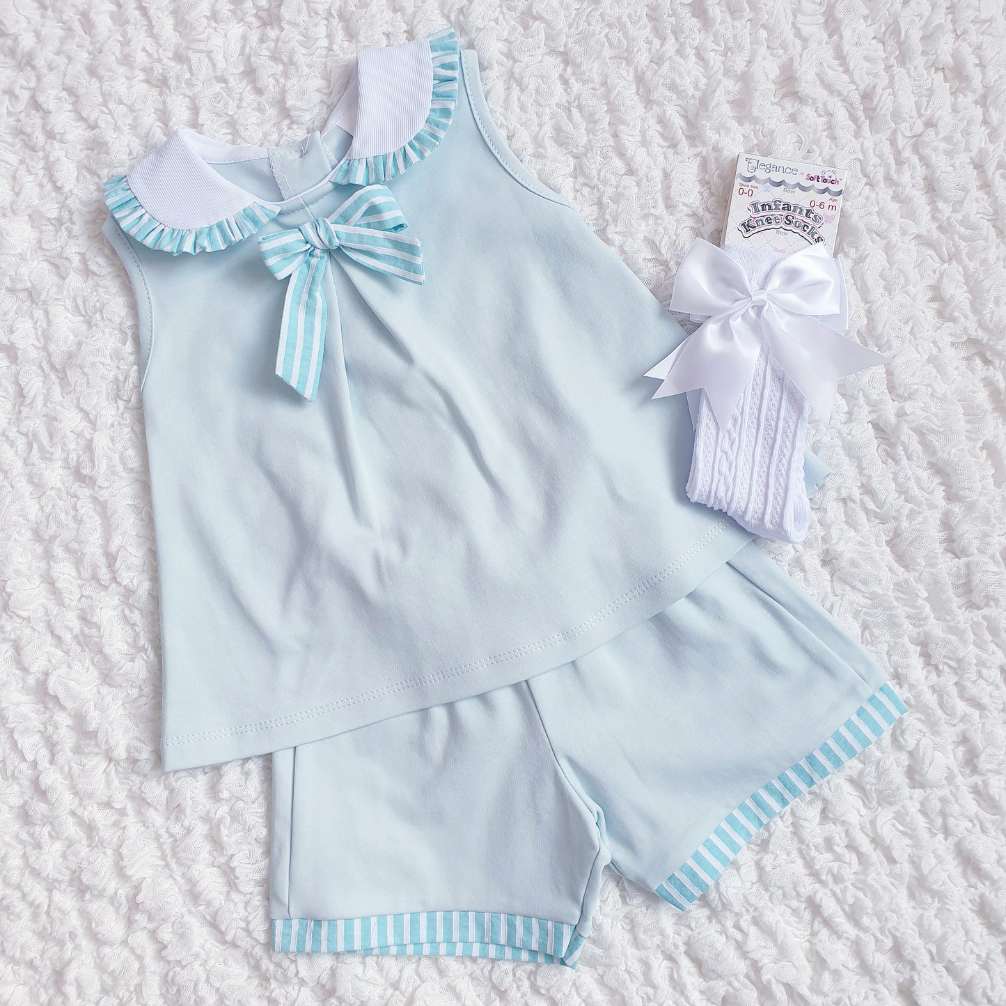 Girls Spanish Ruffle Collar Shorts Set Mint Pink Lemon
