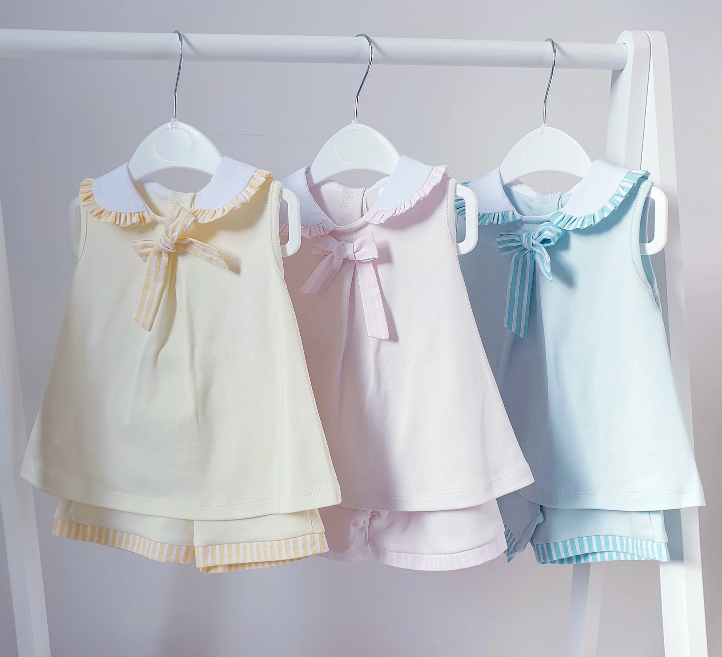 Girls Spanish Ruffle Collar Shorts Set Mint Pink Lemon