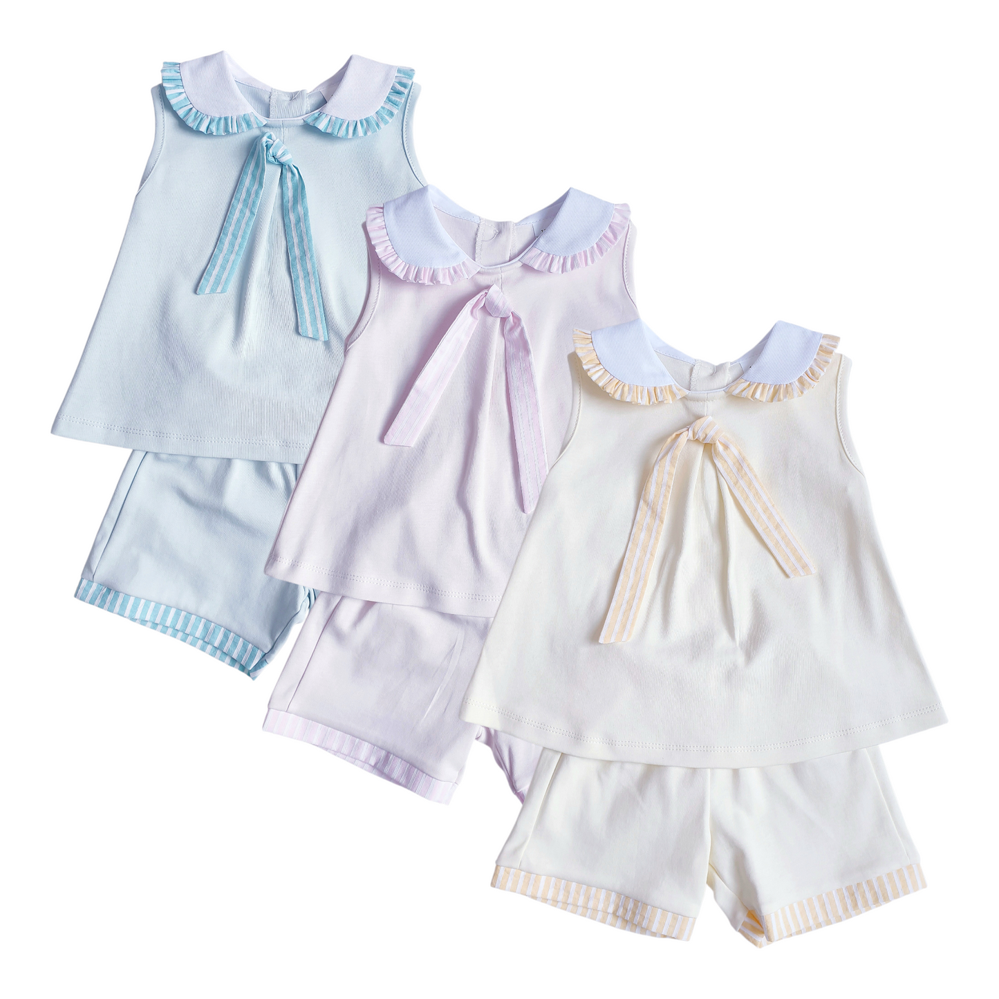 Girls Spanish Ruffle Collar Shorts Set Mint Pink Lemon