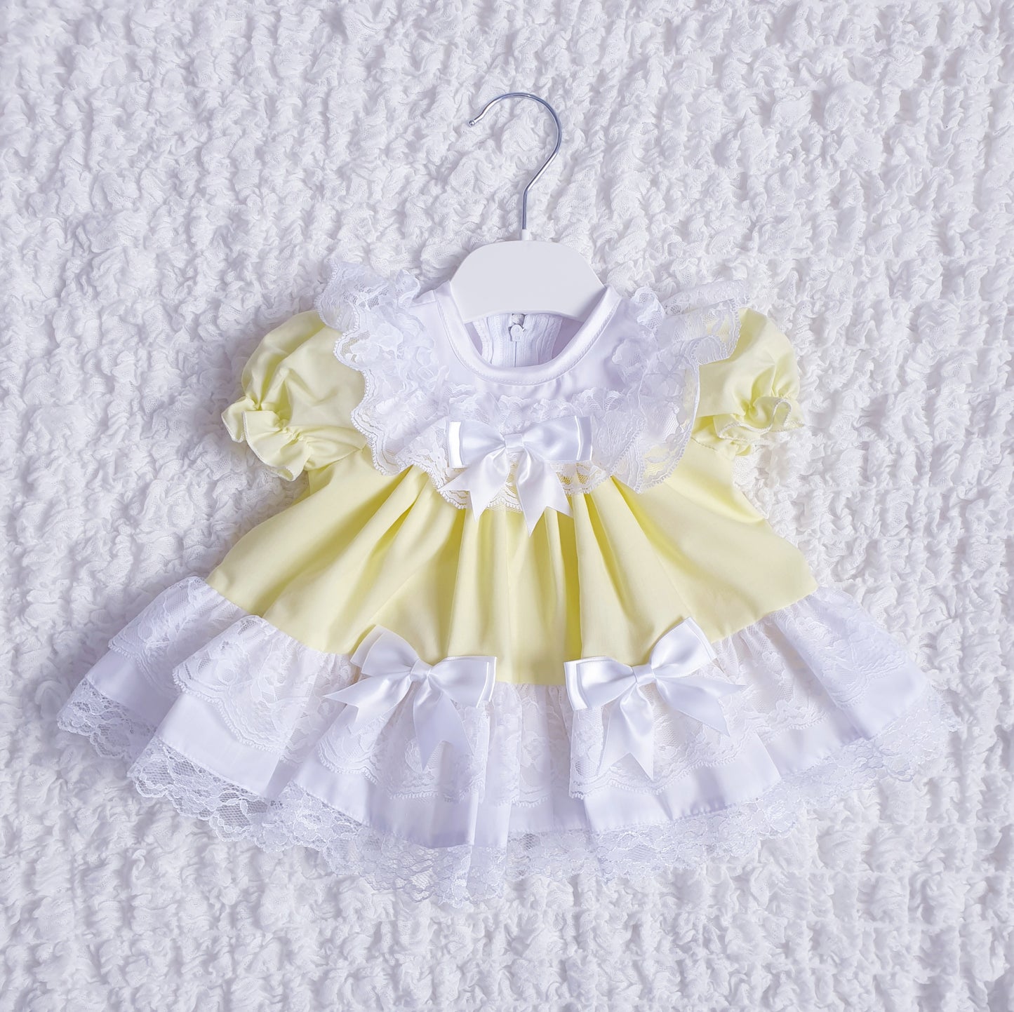 Baby Girls Lemon Puffball Lace & Bow Dress