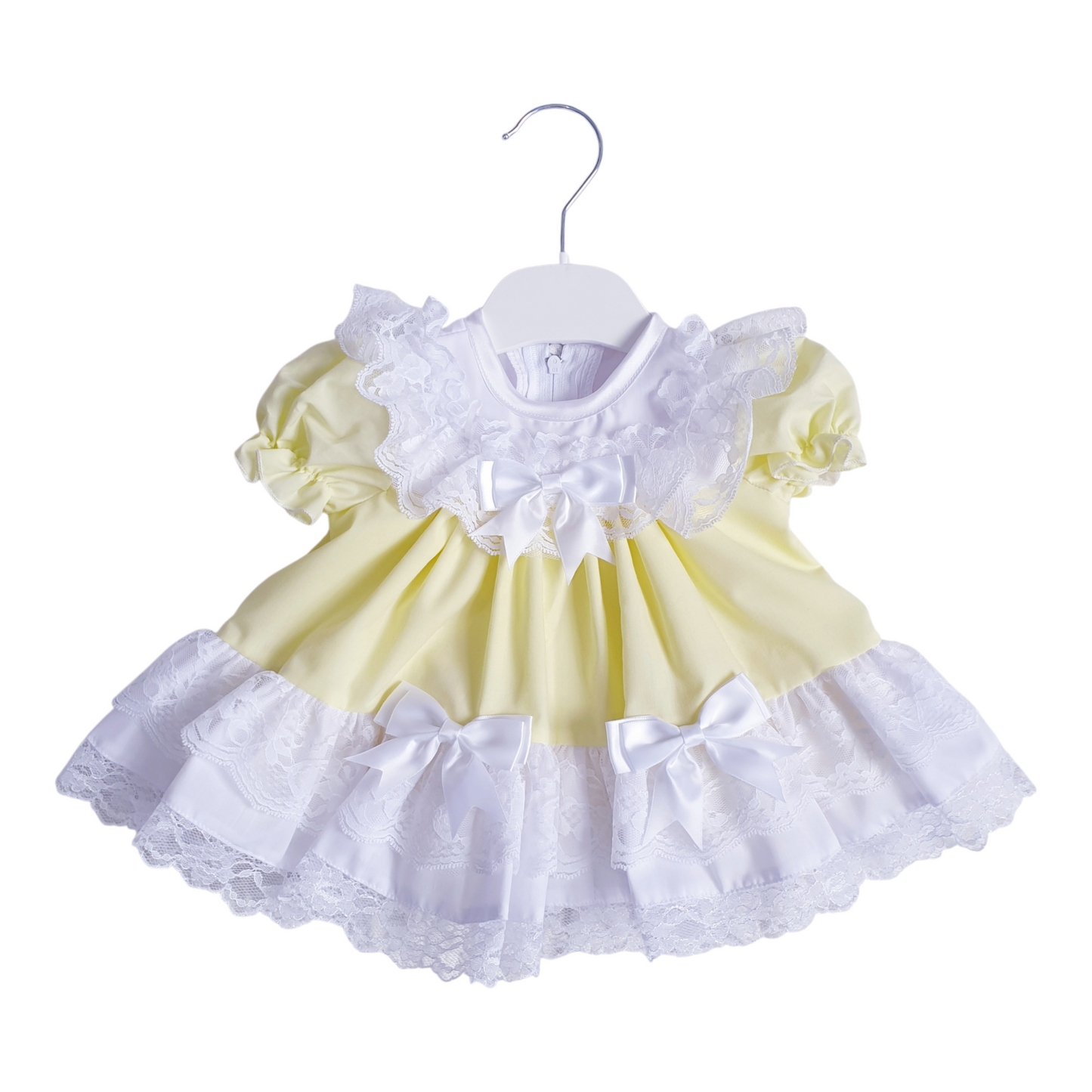 Baby Girls Lemon Puffball Lace & Bow Dress