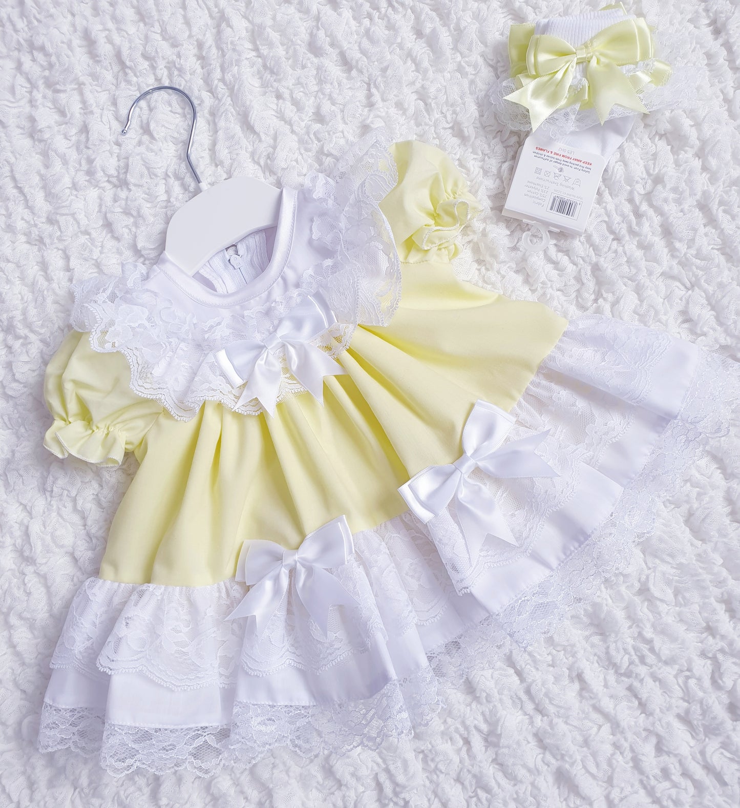 Baby Girls Lemon Puffball Lace & Bow Dress