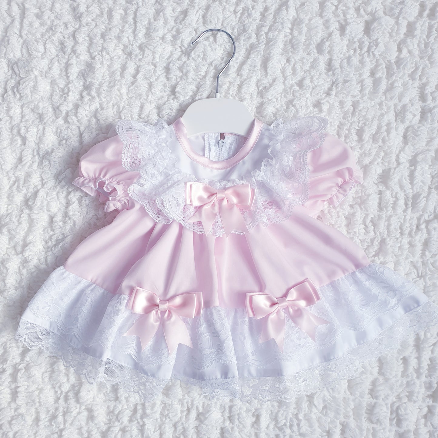 Baby Girls Pink Puffball Lace & Bow Dress