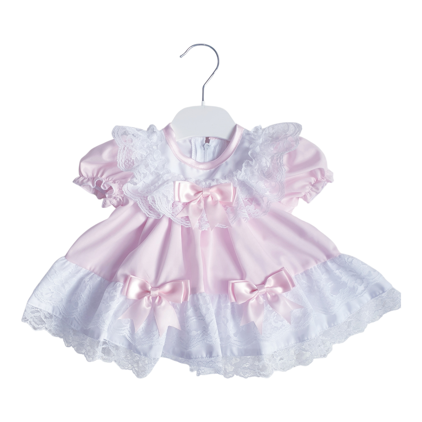 Baby Girls Pink Puffball Lace & Bow Dress
