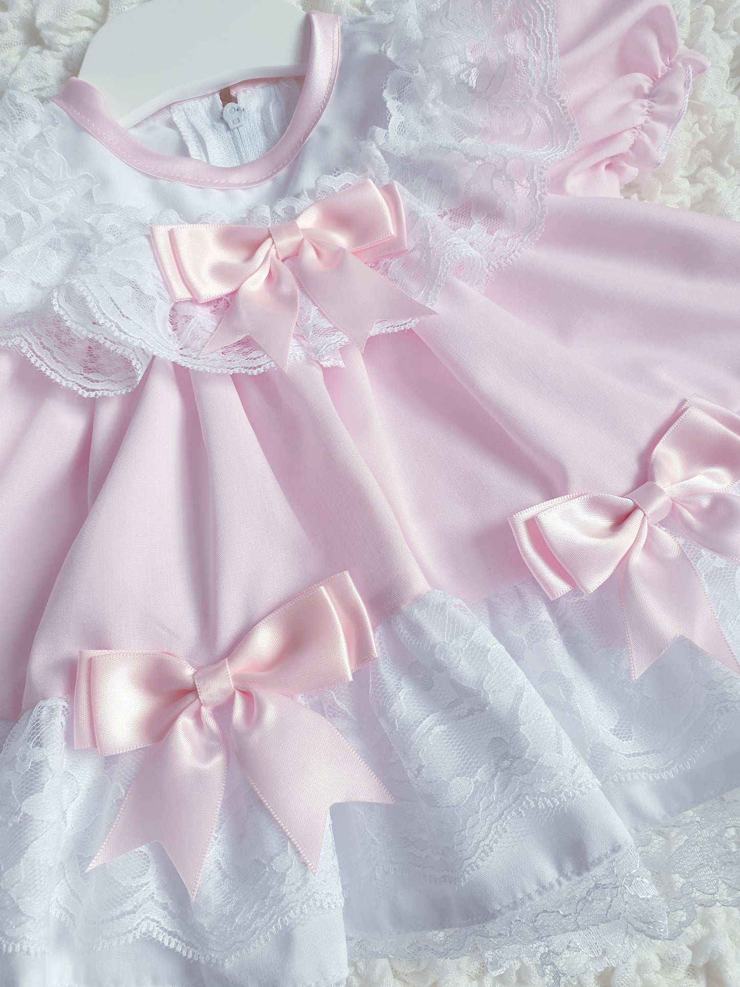 Baby Girls Pink Puffball Lace & Bow Dress