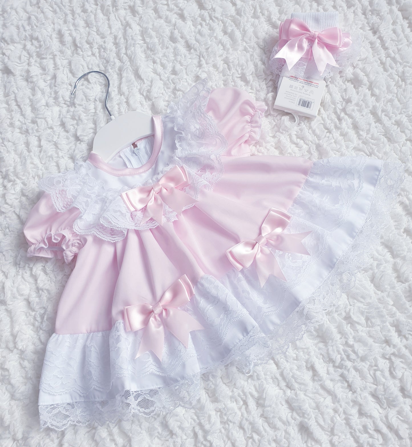 Baby Girls Pink Puffball Lace & Bow Dress
