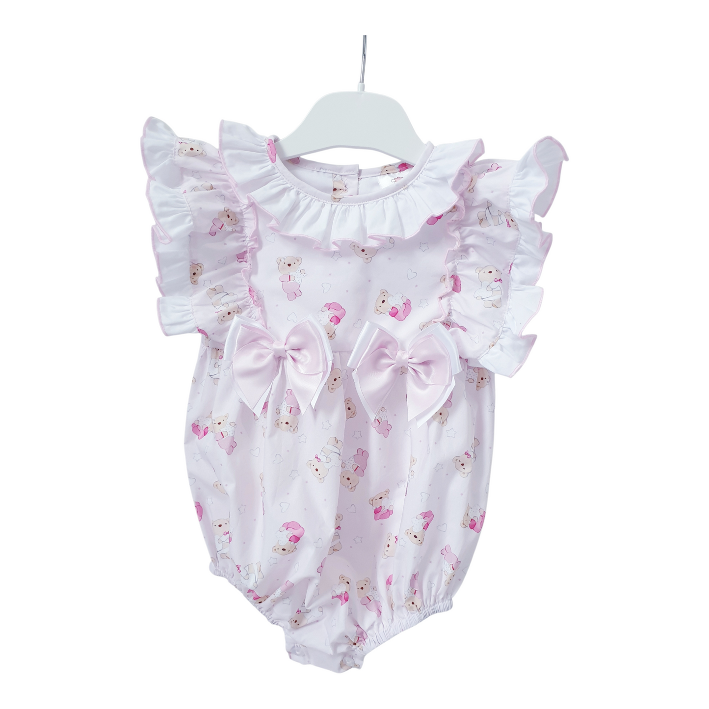 Baby Girls Pink Frill Shoulder Teddy Romper