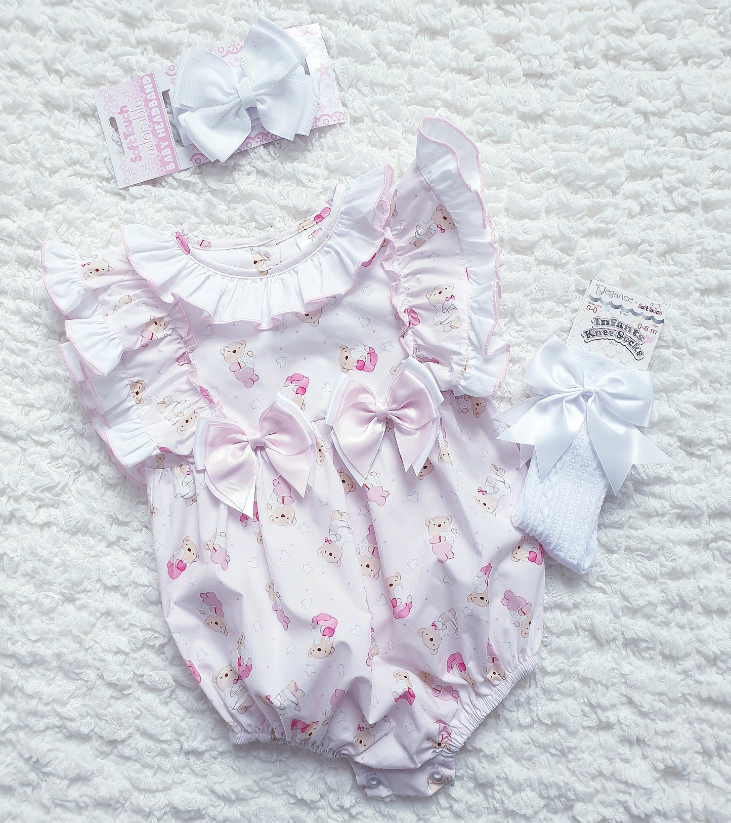 Baby Girls Pink Frill Shoulder Teddy Romper