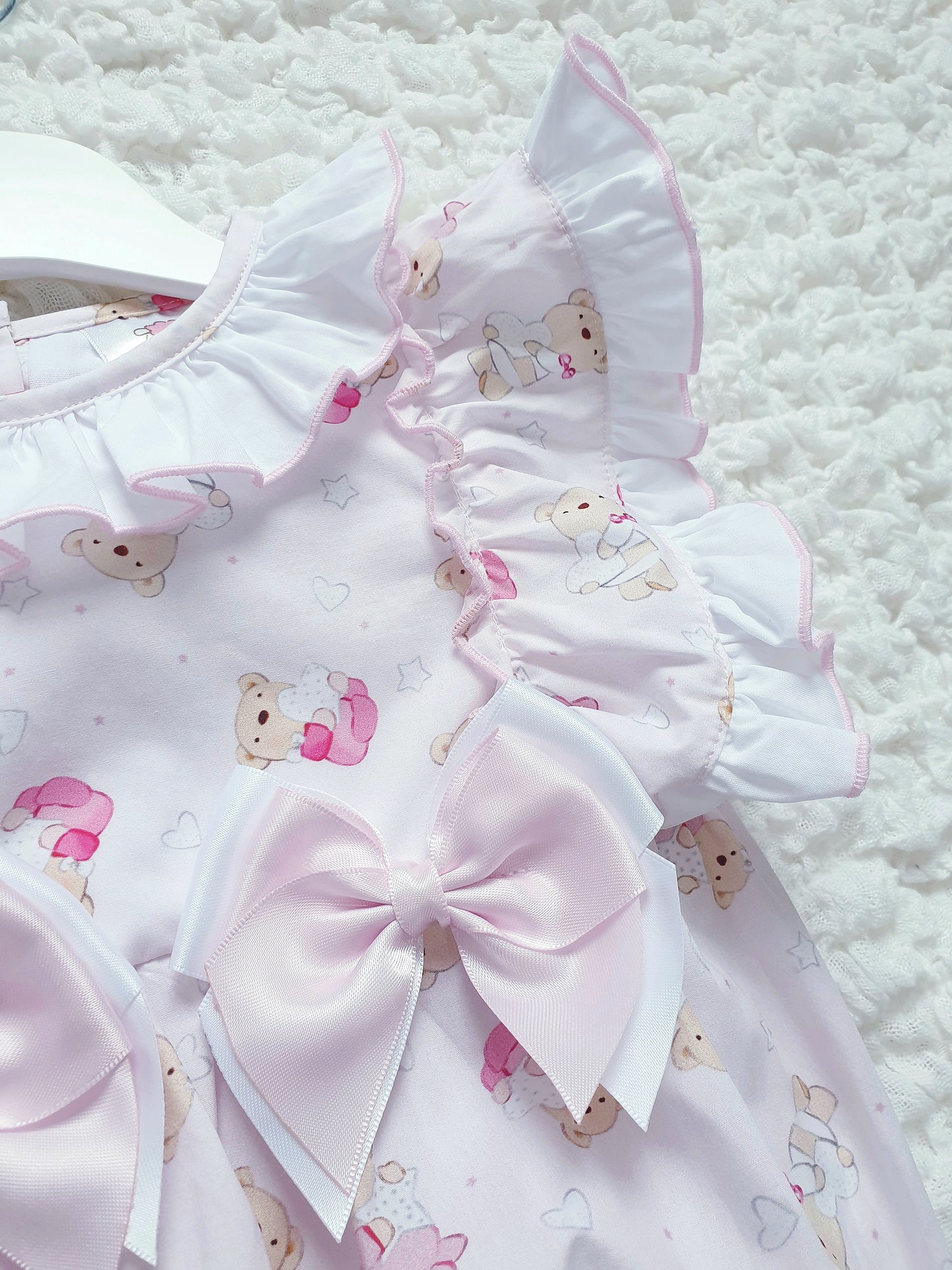 Baby Girls Pink Frill Shoulder Teddy Romper