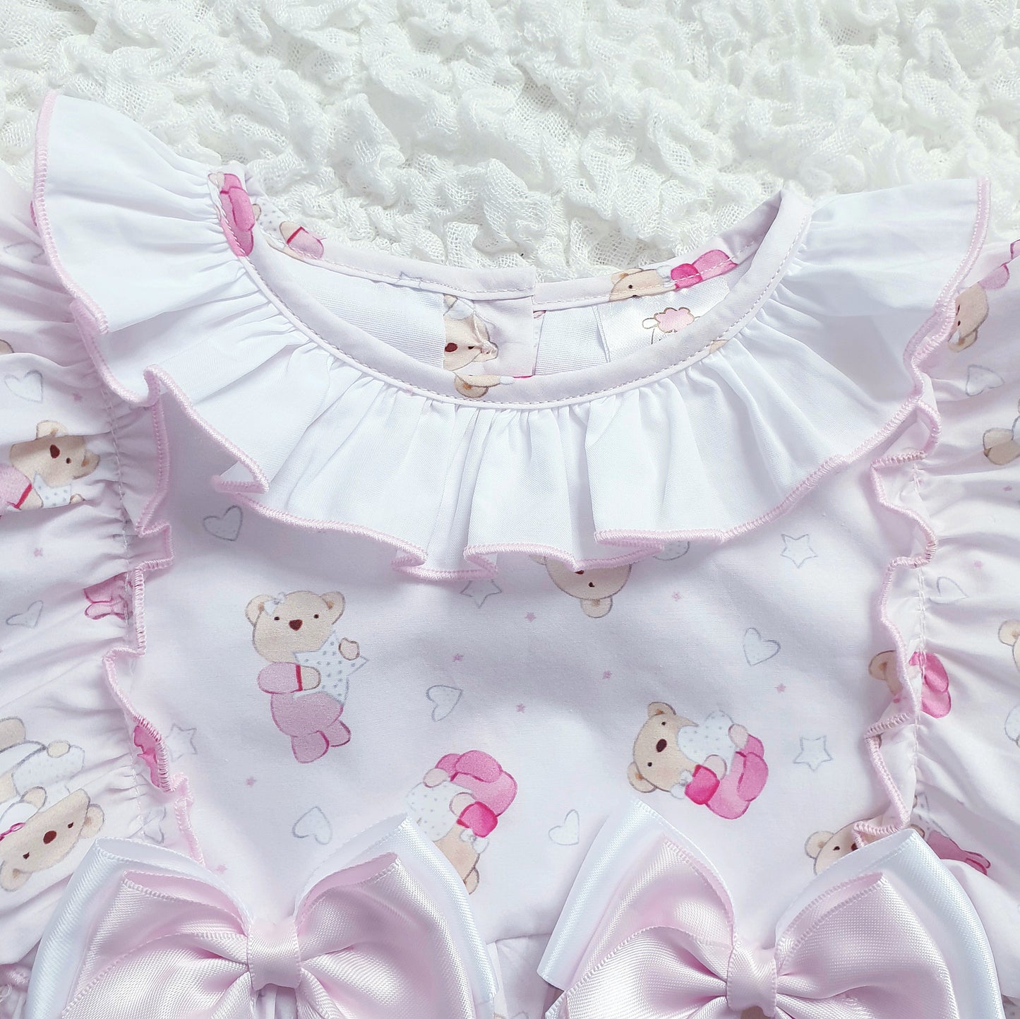 Baby Girls Pink Frill Shoulder Teddy Romper