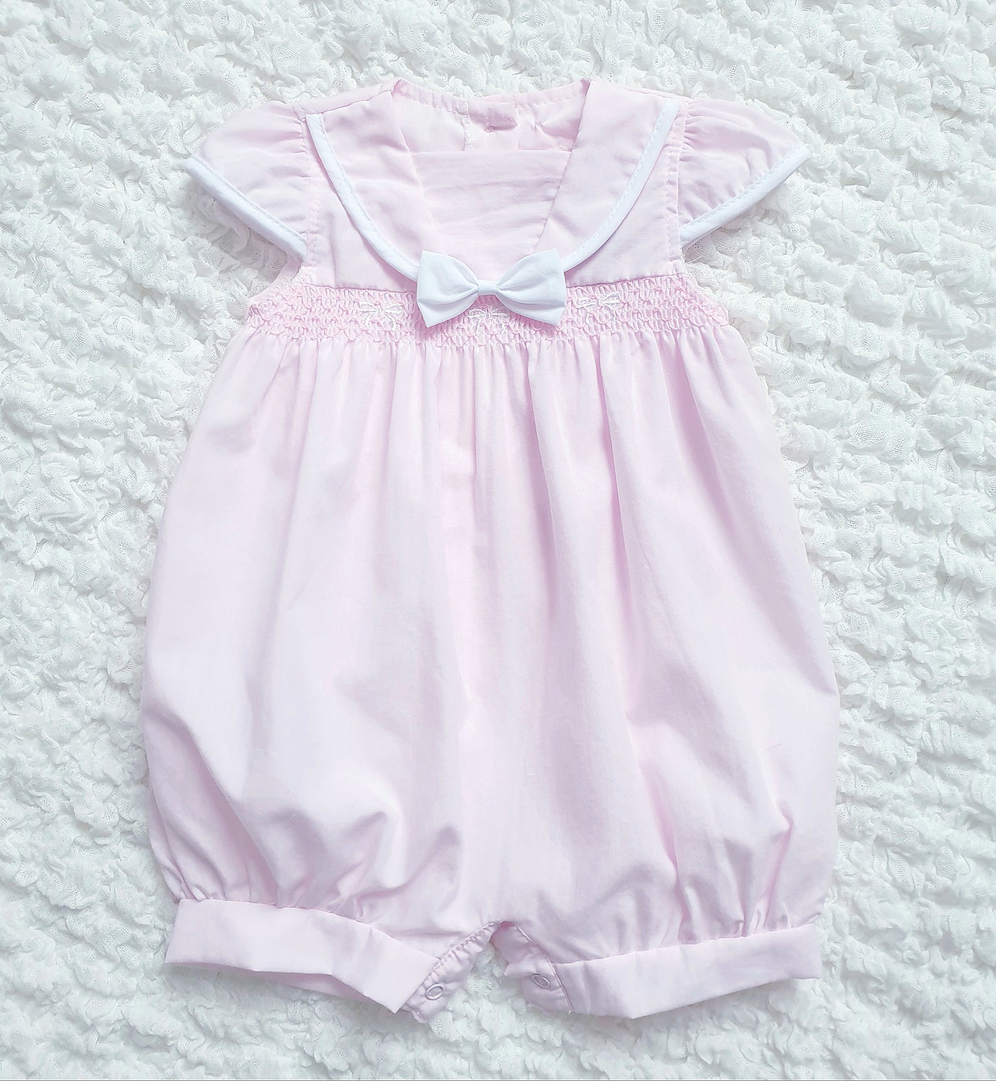 Baby Girls Smocked Bow Romper Pink White