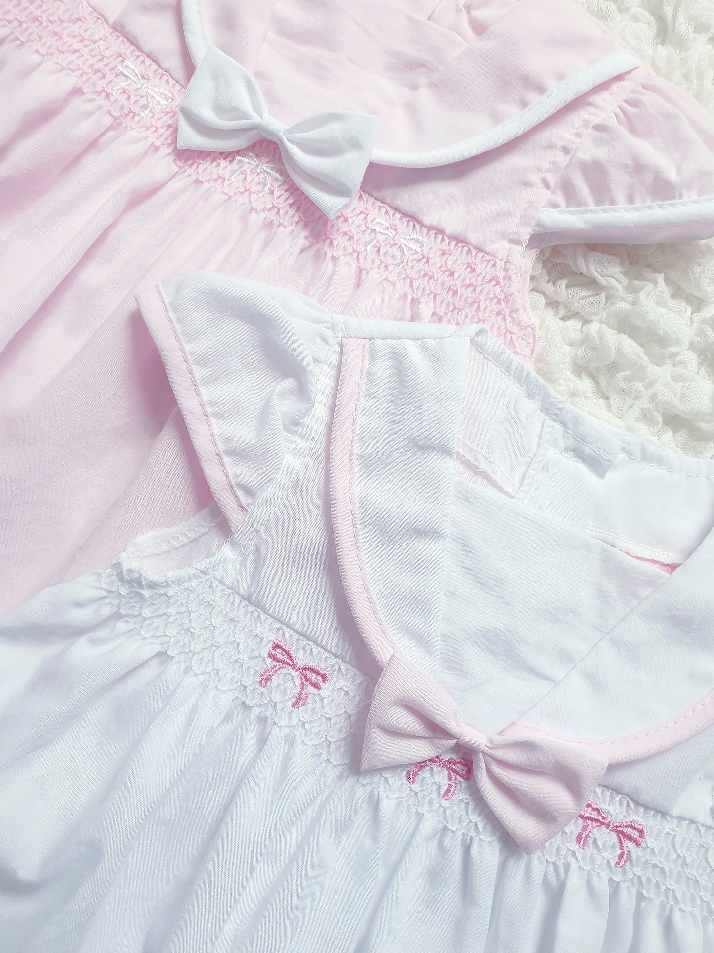 Baby Girls Smocked Bow Romper Pink White