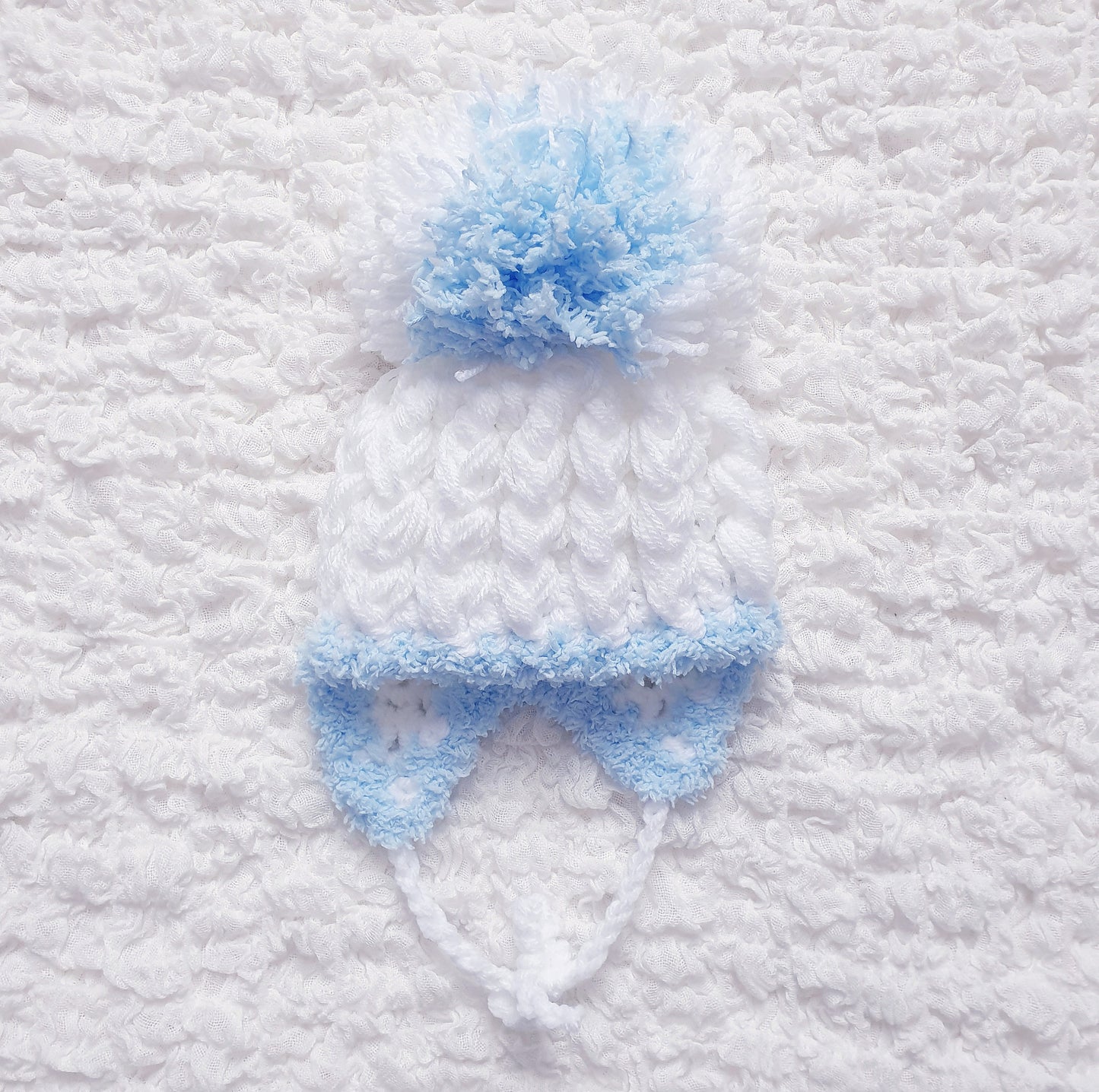 Baby Boys White Blue Hand Knitted Cardigan & Hat Set
