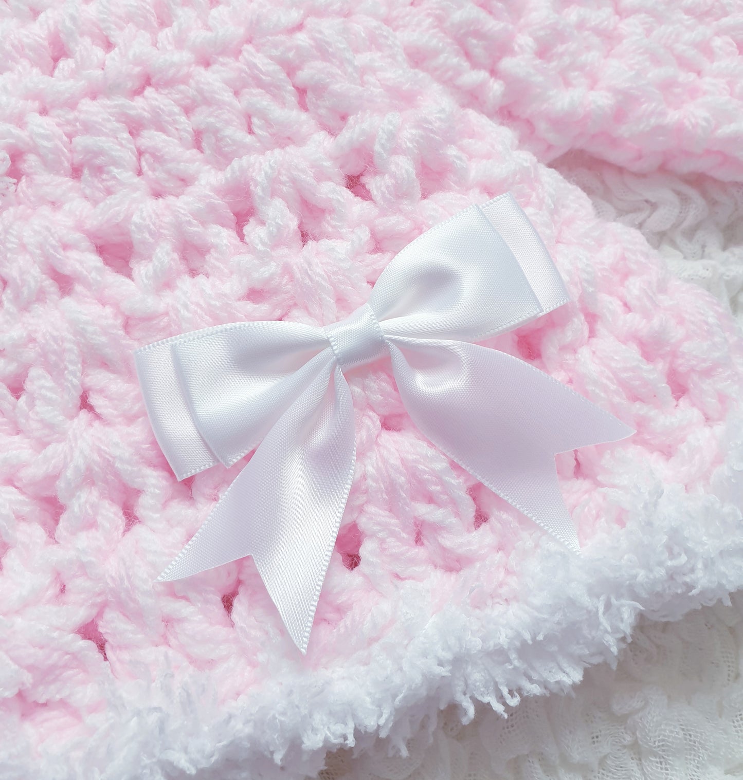 Baby Girls Pink/White Hand Knitted Cardigan & Hat Set
