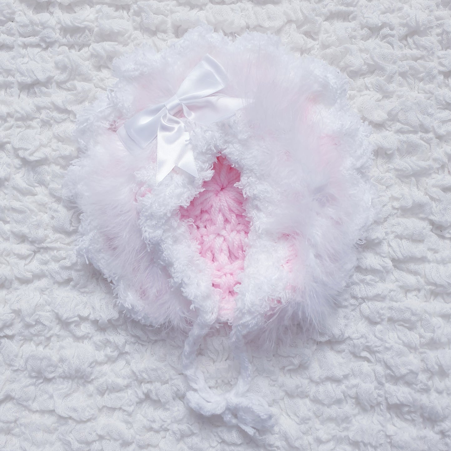 Baby Girls Pink/White Hand Knitted Cardigan & Hat Set