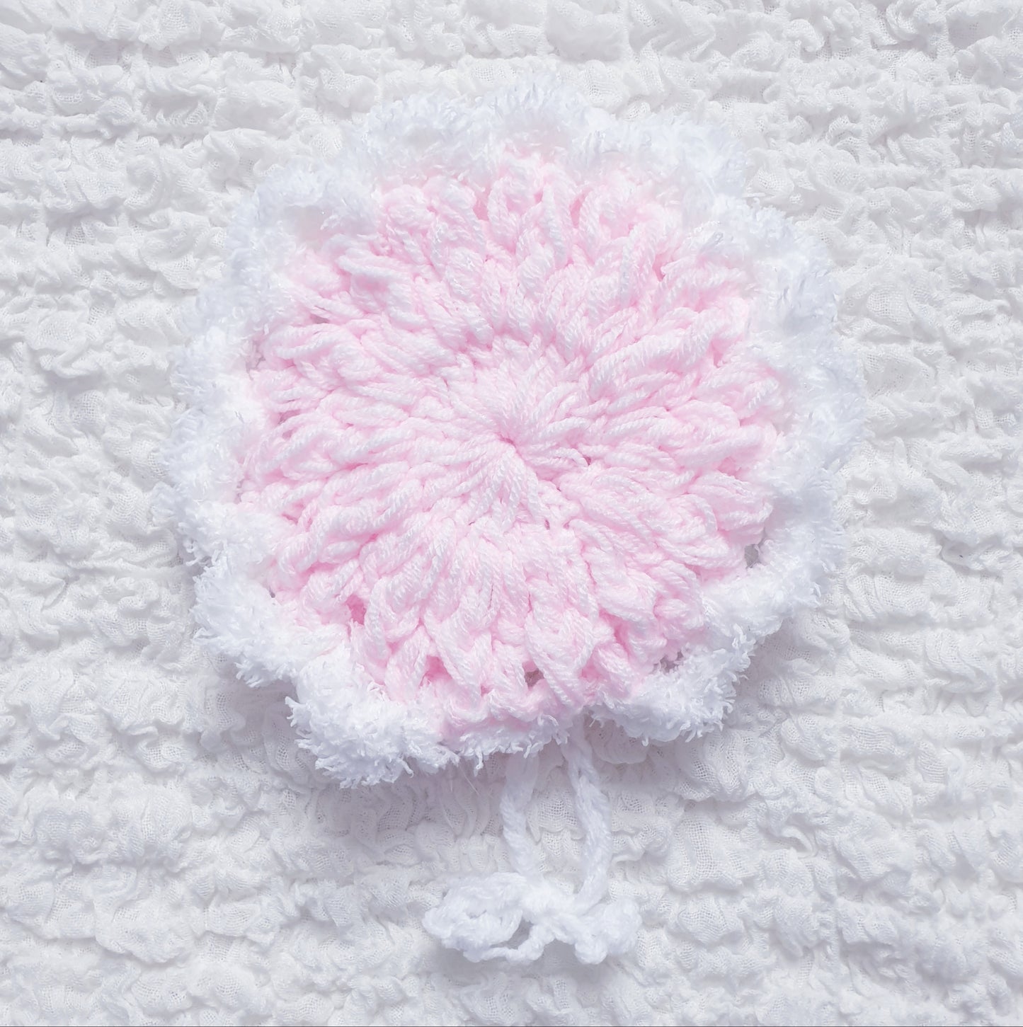 Baby Girls Pink/White Hand Knitted Cardigan & Hat Set